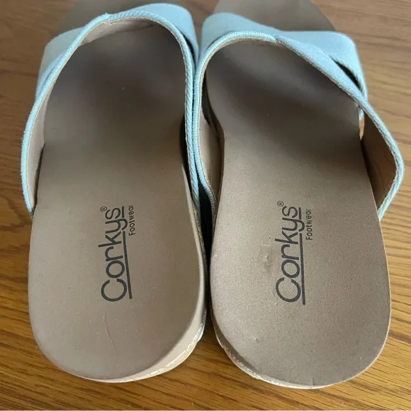 Corkys Bonnie Studded Wedge Sandal Light Blue Denim Size 9 - Picture 12 of 15